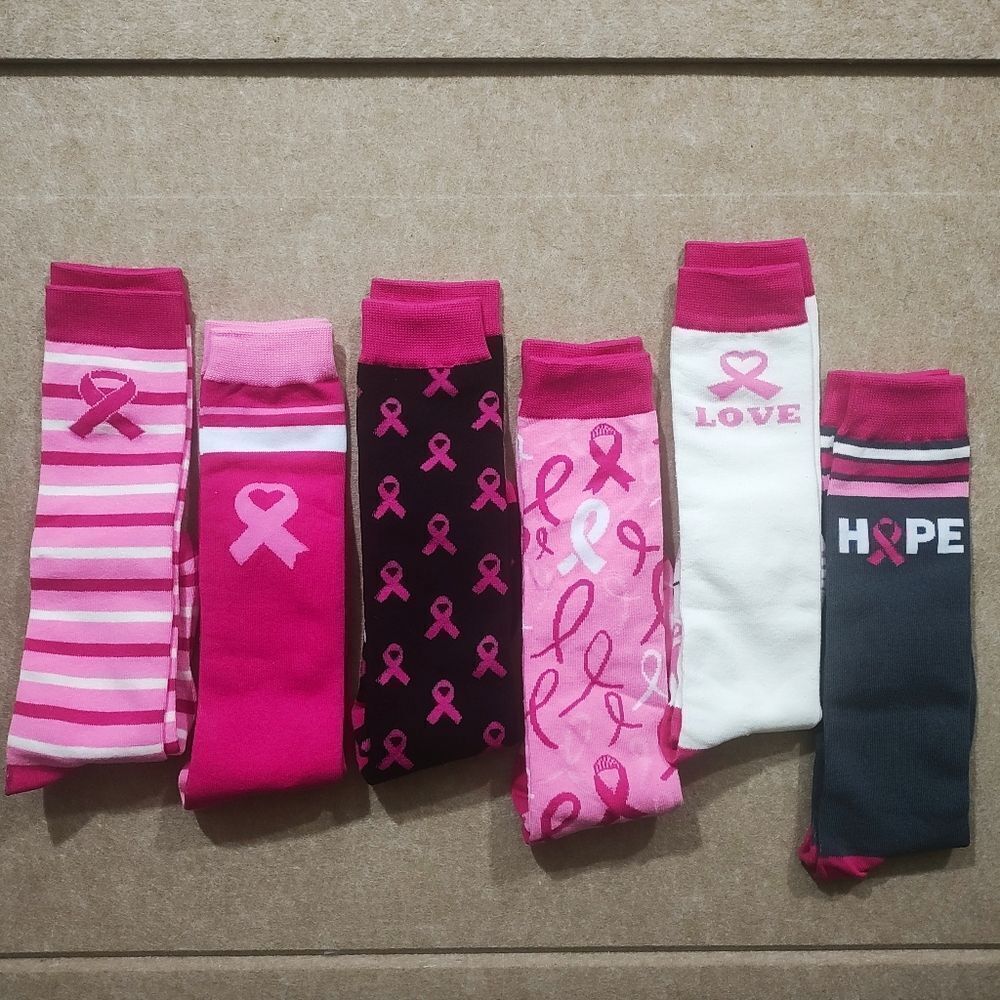 Pink Ribbon Breast Cancer Awareness Calf Socks -S
